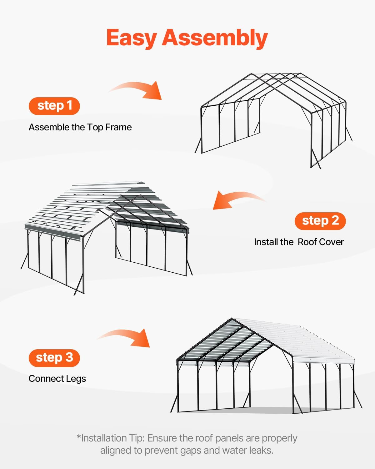 VEVOR Heavy Duty Metal Carport, 20 x 20 ft Outdoor Carport with Sturdy Frame & Roof, Car Garage Shade with Removable Sidewalls, Multi-Use Car Shelter for Pickup, Boat, Trucks & Tractors