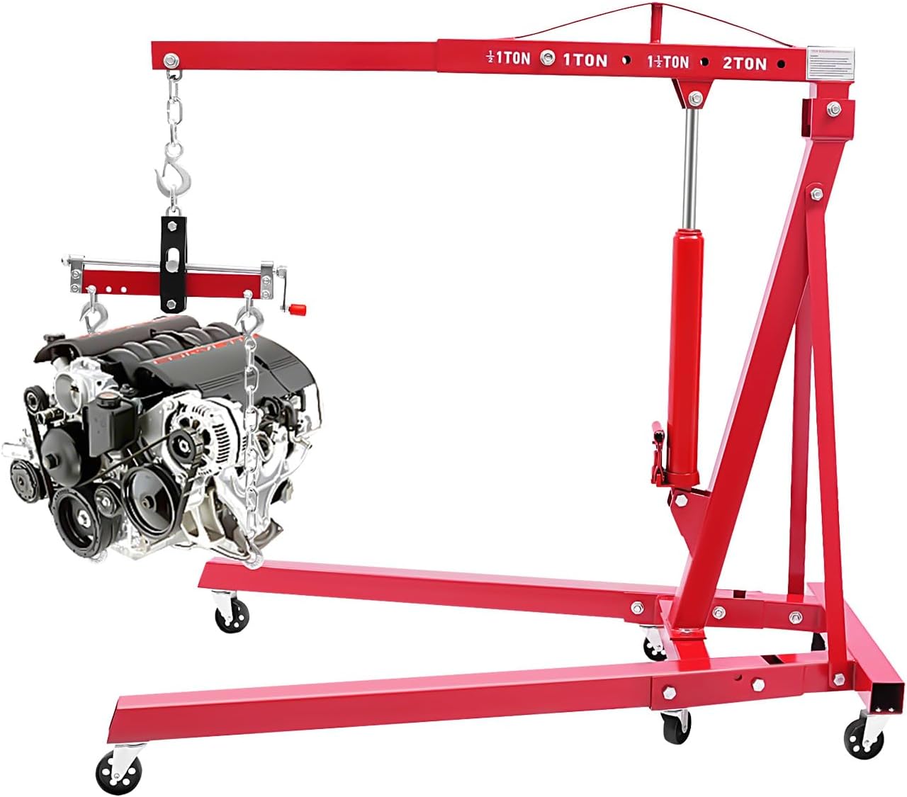 LOYALHEARTDY Engine Hoist with Lever, 2 Ton 4400 LBS Folding Cherry Picker Shop Crane Hoist Lift, Heavy Duty Hydraulic Engine Crane with 6 Casters, Engine Lift Hoist Lever for Engine Lifting Loading