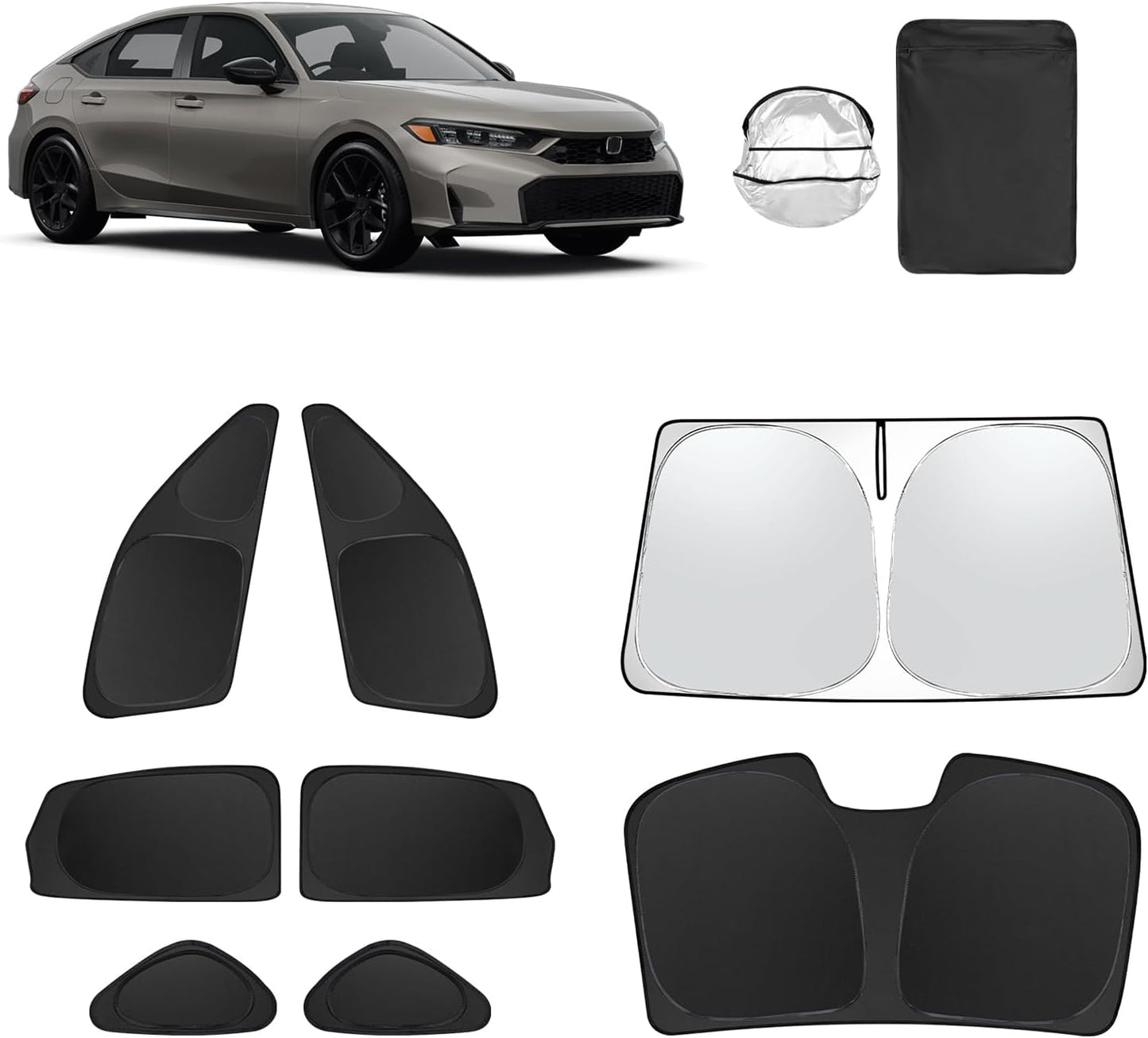 8pcs Car Window Shades for 11th Gen Honda Civic (NOT Hatchback) 2022-2025 Accessories,Windshield Side Rear Full Sunshade,Sun Visor UV Blocking, Privacy Protection and Blackout for Camping Outdoor