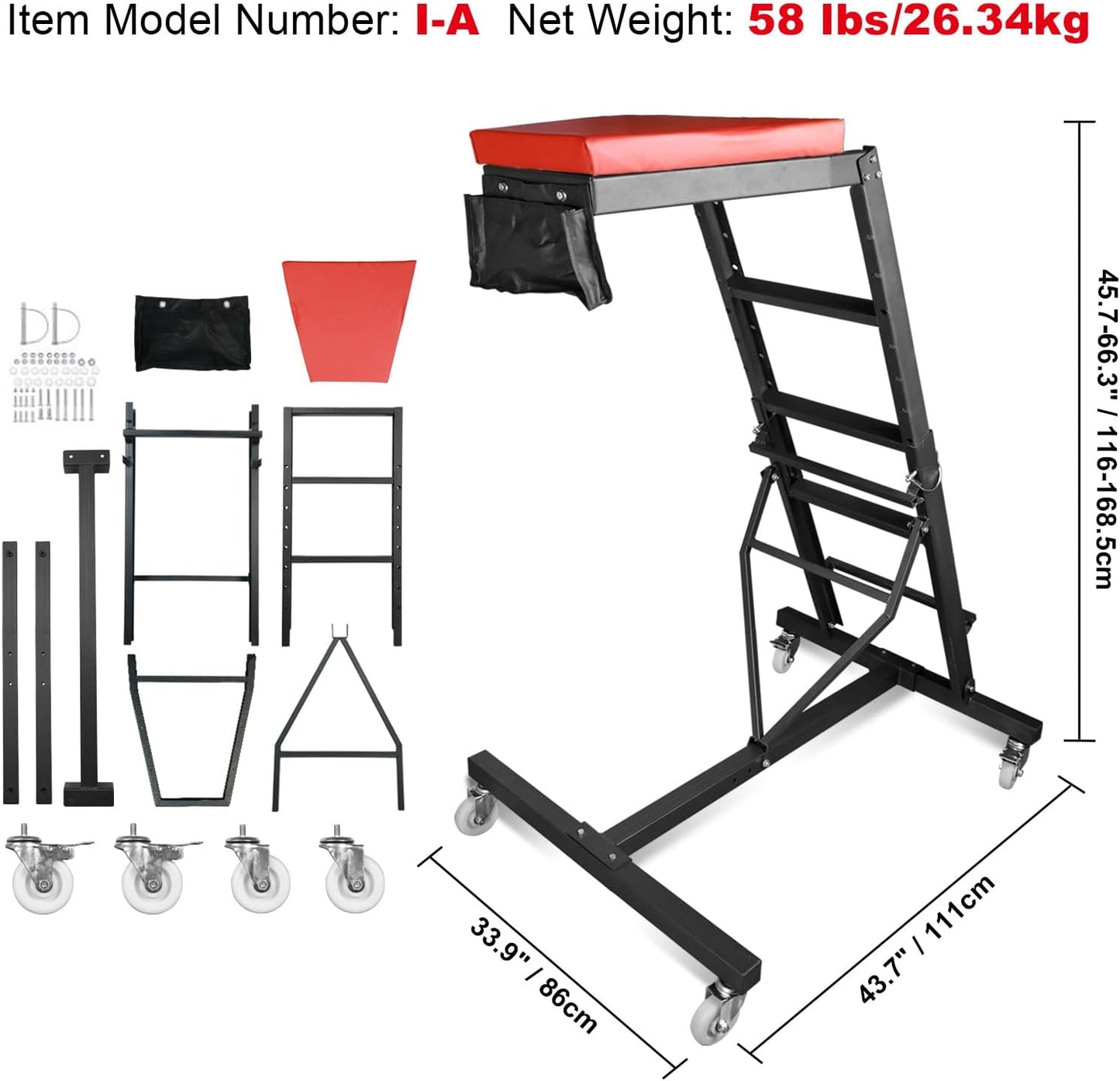 Topside Creeper for Trucks, 48"-64" Engine Creeper, 400 LBS Capacity High Top Creeper, 4 Swivel Caster Wheels,Heavy Duty Foldable Creeper for Home Garage,Auto Repair and Maintaince
