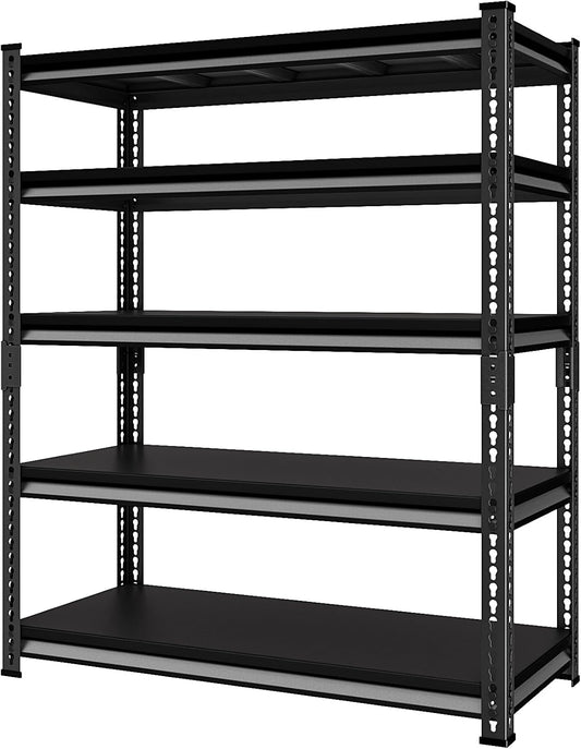 48" W Garage Shelving Heavy Duty，3000LBS Loads Adjustable Garage Storage Shelves, 5-Tier Metal Shelving Units and Storage Racks Heavy Duty, 48”W x 24”D x 78”H，Black