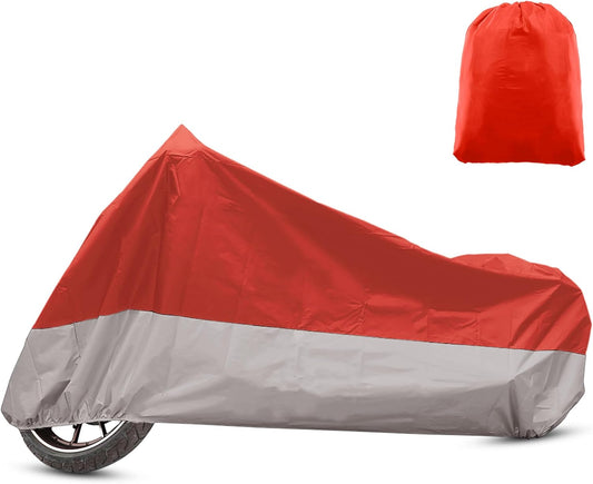 X AUTOHAUX Motorcycle Cover for Harley Davidson for Honda for Suzuki All Season Waterproof Sun Outdoor Protection Motorbike Cover Fits Up to 96.46'' Motorcycles Cover XL Red Silver Tone