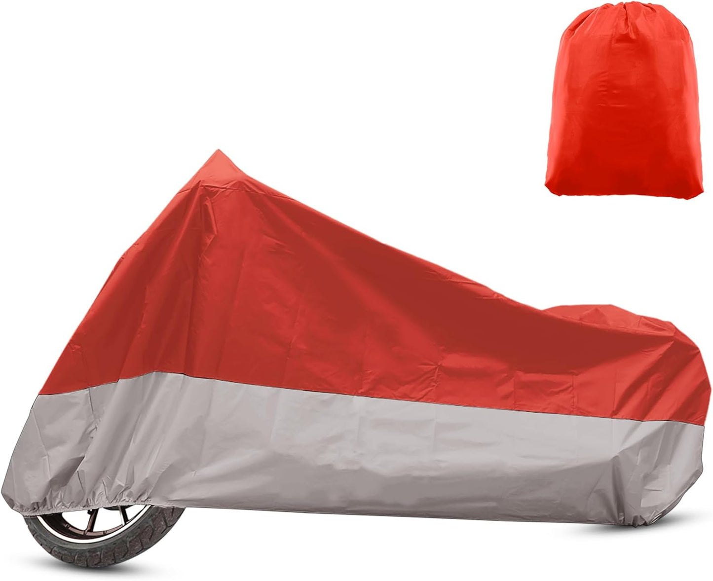 X AUTOHAUX Motorcycle Cover for Harley Davidson for Honda for Suzuki All Season Waterproof Sun Outdoor Protection Motorbike Cover Fits Up to 116.14'' Motorcycles Cover XXXL Red Silver Tone