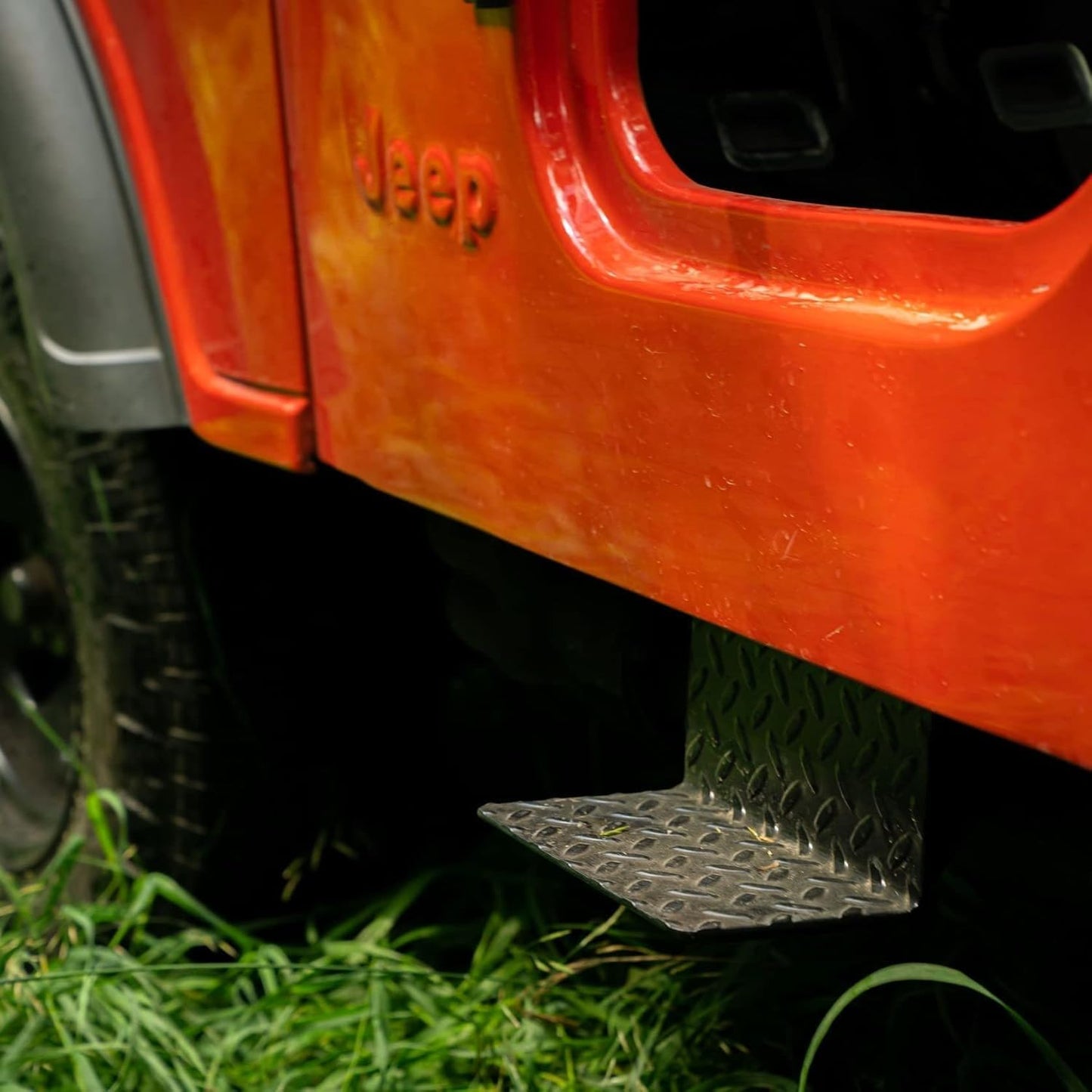 CJ5 Side Steps Compatible with Jeep © CJ Vehicles (Pair) - Solid Steel Construction - Metal Diamond Treadplate Traction Design - Universal Fitment on Classic CJ-5 (CJ7) (Solid-Black)