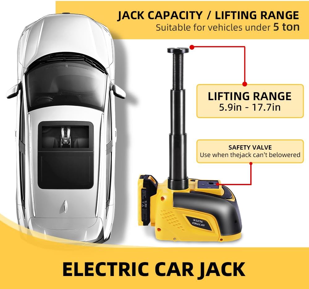 STANDTALL Electric Car Jack Hydraulic Cordless Remote Control 5 Ton 18V Automatic Small Portable Tire Change Kit Emergency Repair Tire Tools for SUV Sedans Vehicle MPV