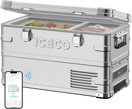 ICECO APL35 12 Volt Car Refrigerator, 37 Quart (30 Liter) Light Duty Aluminum 12v Portable Fridge Freezer, SECOP Nano Compressor, -4℉~68℉, 12/24V DC, 100-240V AC for Outdoor, Camping, RV, Truck, Boat