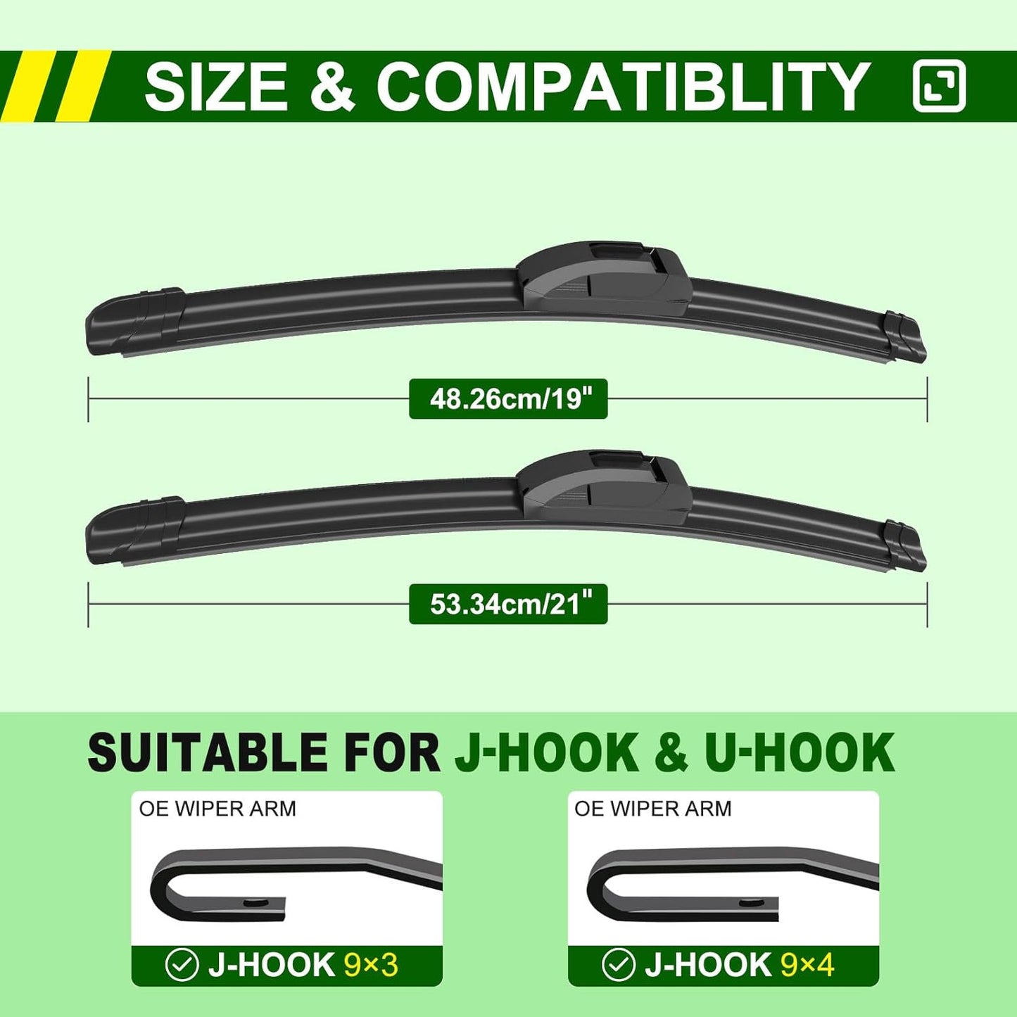 OEM Quality 21in + 19in Premium All-Season Windshield Wiper Blades for Original Equipment Replacement(Set of 2)