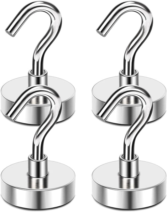 MIKEDE Magnetic Hooks, 28Lbs+ Strong Magnetic Hooks Heavy Duty for Cruise Cabins, Super Hanging Hooks Neodymium Magnets with Hook for Fridge, Grill, Toolbox, Storage, Pack of 4