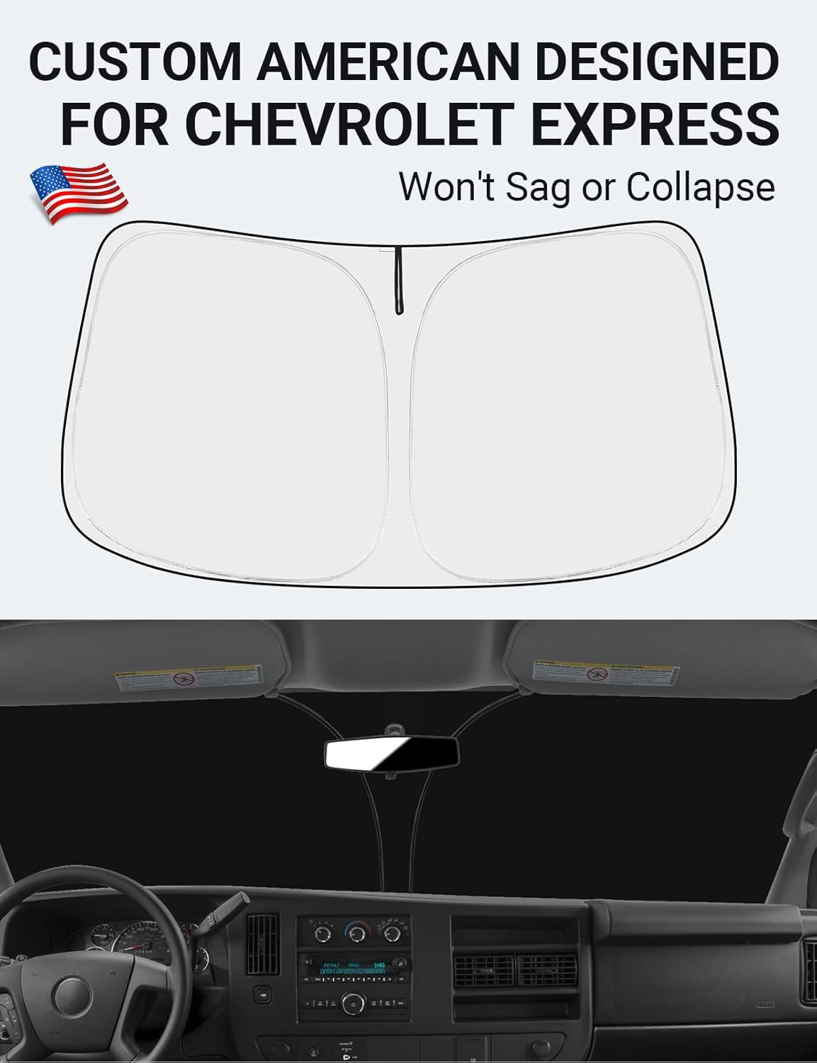 Proadsy for Chevrolet Express Cargo Van 1996-2024 2025 Windshield Sun Shade 4-Layer Foldable Front Sunshade Protector Sun Visor Blocks UV Rays Keep Car Cooler