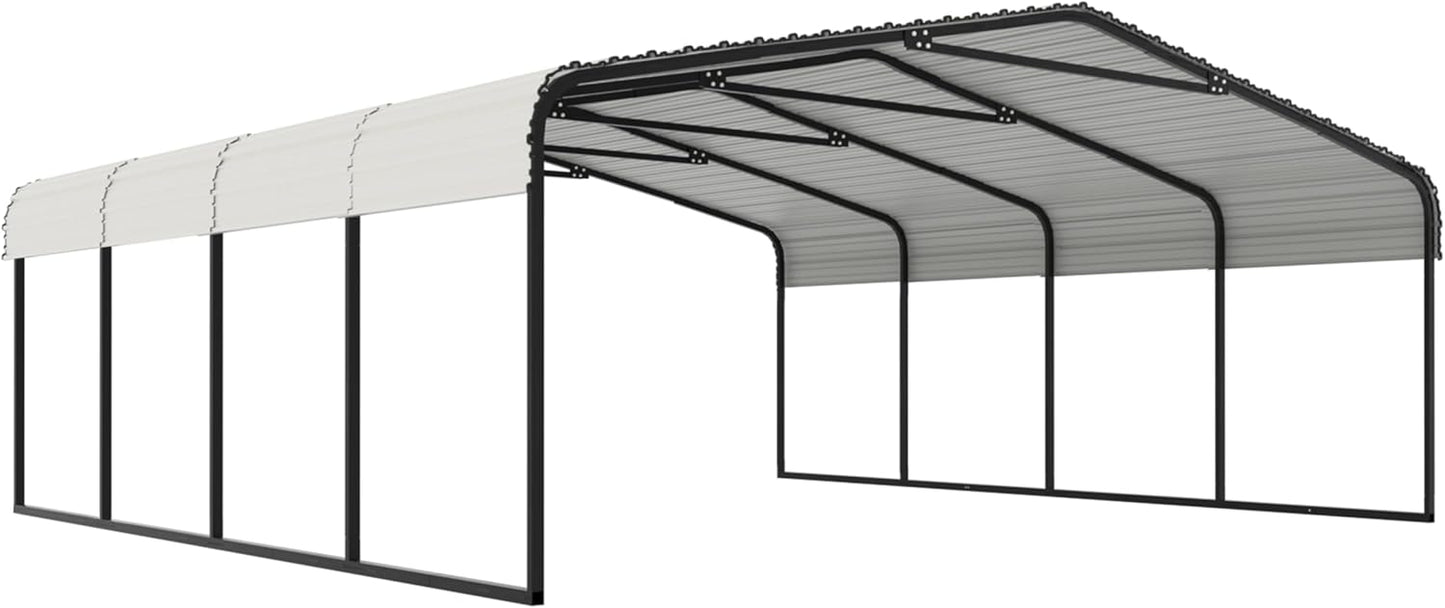 20x20 FT Carport with Metal Roof, Heavy Duty Metal Carport Canopy, Garage Car Shelter Shade for Outdoor, Car, Truck, Eggshell