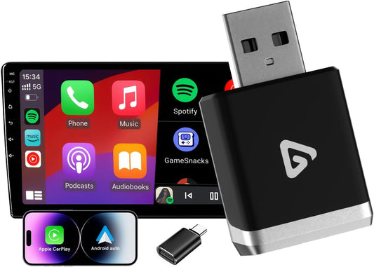 Wireless CarPlay Adapter for Apple iPhone & Android 2025 Upgrade Mini 2-in-1 Wired Android Auto to Wireless, Compact Design Plug & Play Auto Connect Car Play Dongle Fits for OEM Wired CarPlay Cars