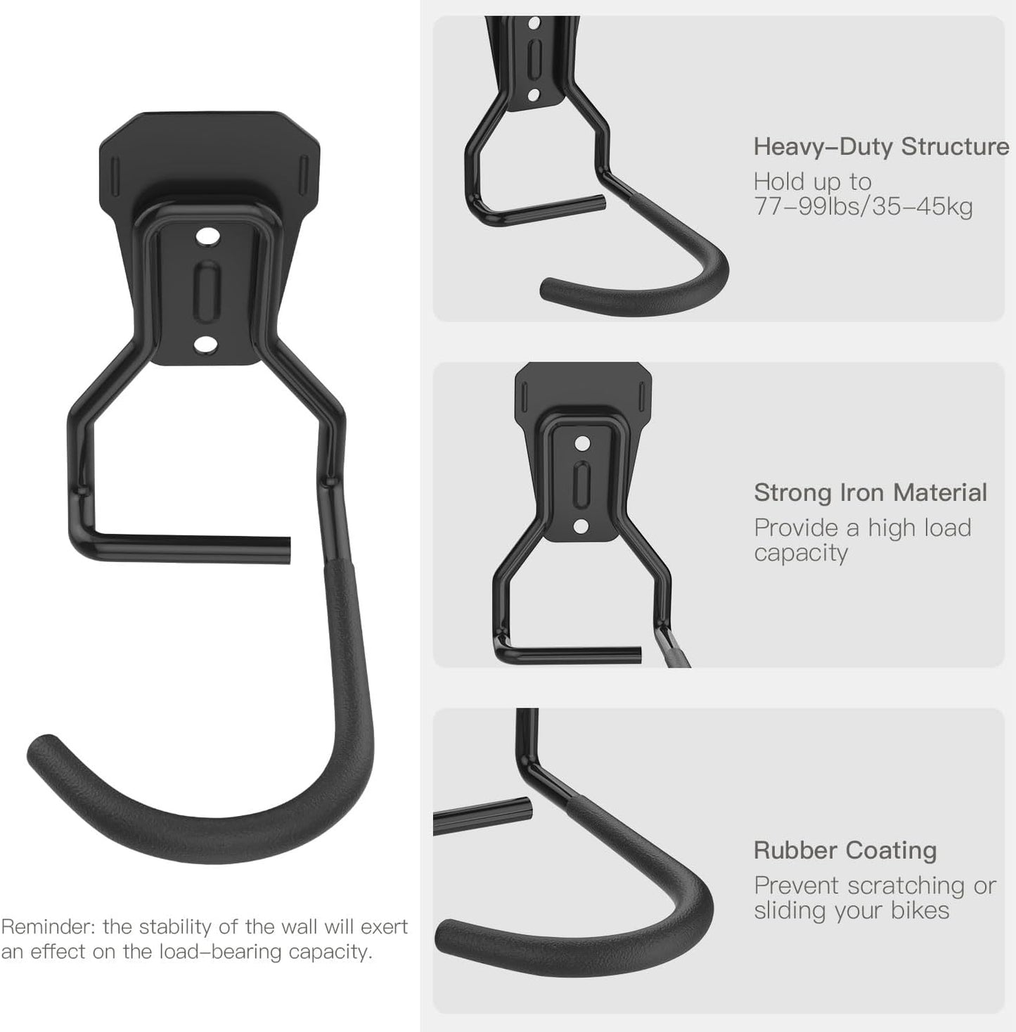 Bike Wall Mount with Fixed Hook, [6 Pack] Heavy Duty Bike Storage Rack, Bike Rack Vertical Stand for Garage - Easily Hang/Detach - with Screws Iron Bike Hanger Brackets