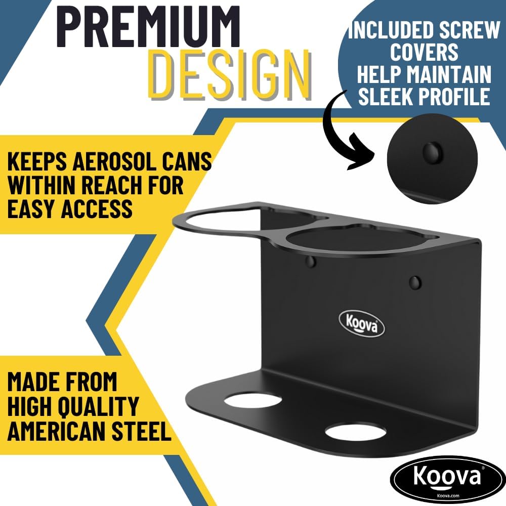 Koova 2 Aerosol Spray Can Holder | Easy Install Wall Mount | Heavy-Duty Powder Coated Steel Storage Rack for Garage & Home | Craft Workspace Paint Bottle Organizer | Hardware Included | USA Made