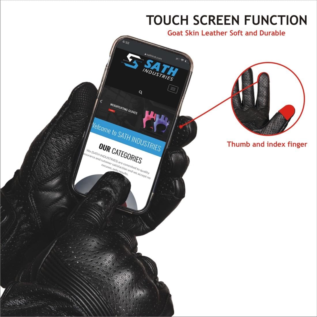 Leather Motorcycle Gloves for Men and Women | Touchscreen | Full Finger | Goatskin Leather Hard Knuckle Motorcycle Riding Gloves (Perforated, X-Large)