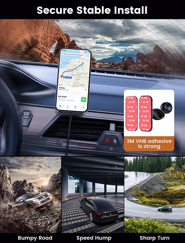 MOKPR for Magsafe Car Mount Charger-15W Wireless Car Charger-Magnetic Car Phone Holder for Dash Air Vent-LED RGB HandsFree Car Mount Fast Car Charger for iPhone 15/14/13/12 Series Silver