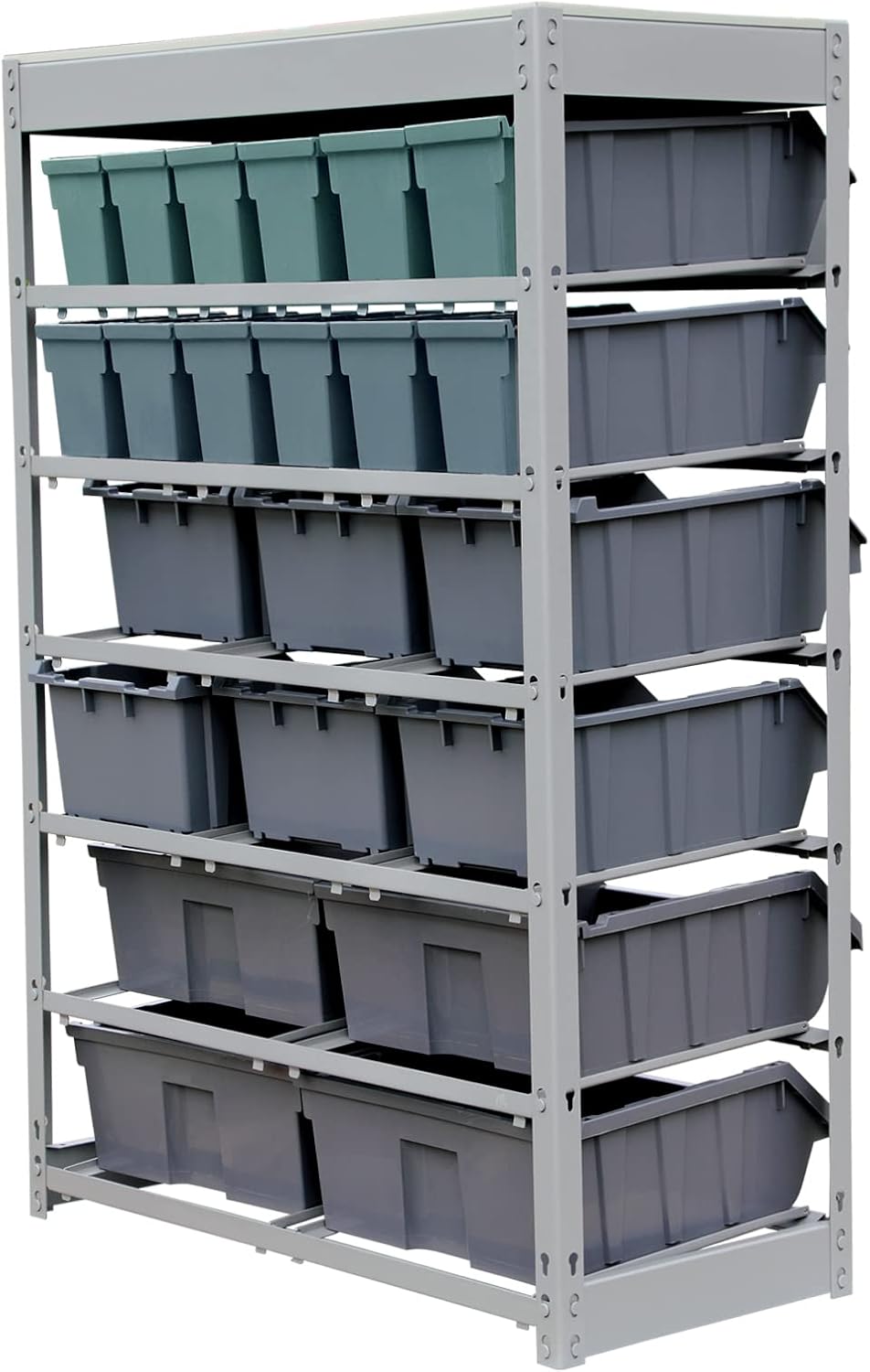 King's Rack Bin Rack Storage System Heavy Duty Steel Rack Organizer Shelving Unit w/ 22 Plastic Bins in 6 tiers