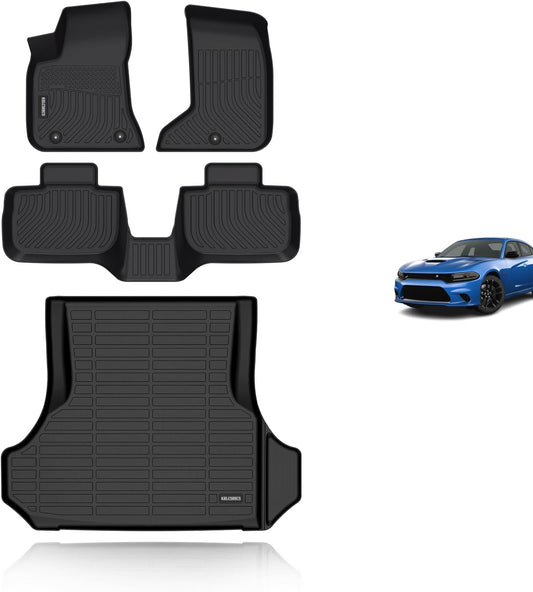 KELCSEECS Floor Mats & Cargo Liner for 2011-2022 2023 Dodge Charger AWD/Chrysler 300 AWD All Weather Car Mats Cargo Mat Trunk Mat Dodge Charger/Chrysler 300 Floor Mats Trunk Liner Accessories