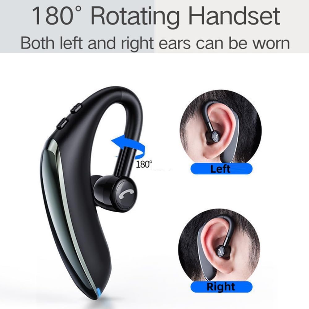 IHAO Bluetooth Earpiece Headphone Dual Noise Cancelling Mic Painless Open-Ear Handsfree Headset Stereo Sound Left/Right Changeable Earhook Earphones for Driving/Business/Gym-Single Ear F900 Black