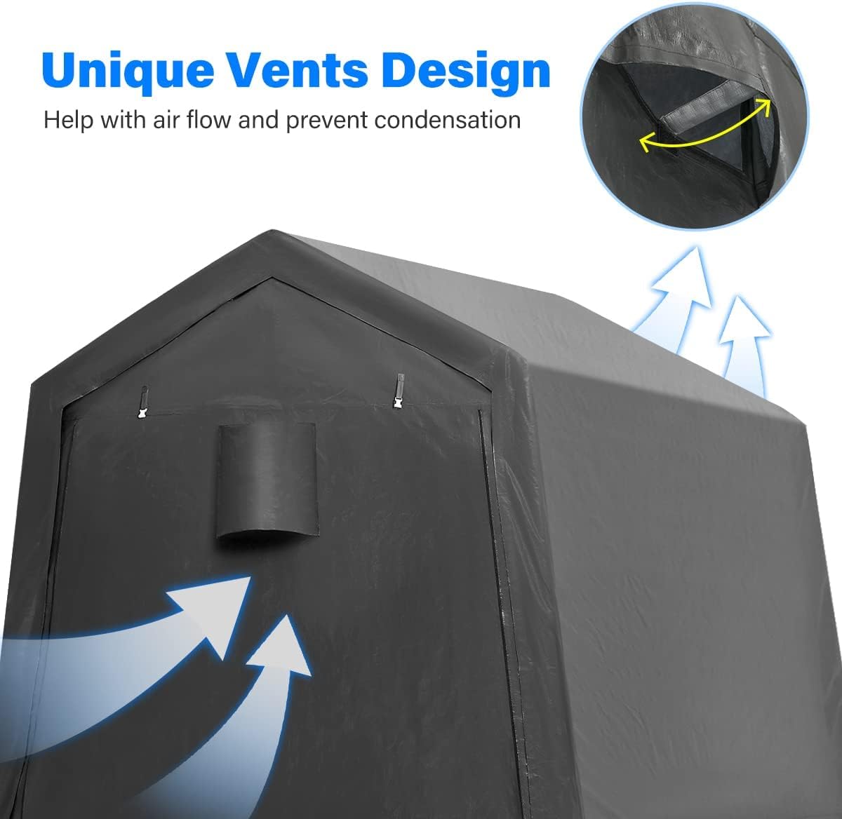 ADVANCE OUTDOOR 6x6 ft Storage Shelter Outdoor Portable Shed with 2 Roll up Zipper Doors & Vents Carport for Motorcycle Waterproof and UV Resistant Portable Garage Kit Tent, Gray