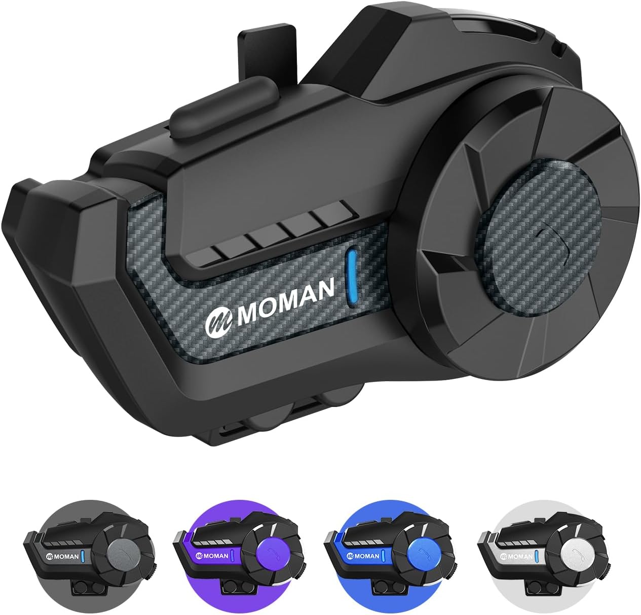 Motorcycle Intercom Headset, Moman H2 Pro【1 Pack Carbon】 Helmet Wireless Communication 5.1 System with DSP&CVC Noise Cancellation Music Share AI Assistant, Motorcycle-Intercom-Headset-Helmet-Motorbike
