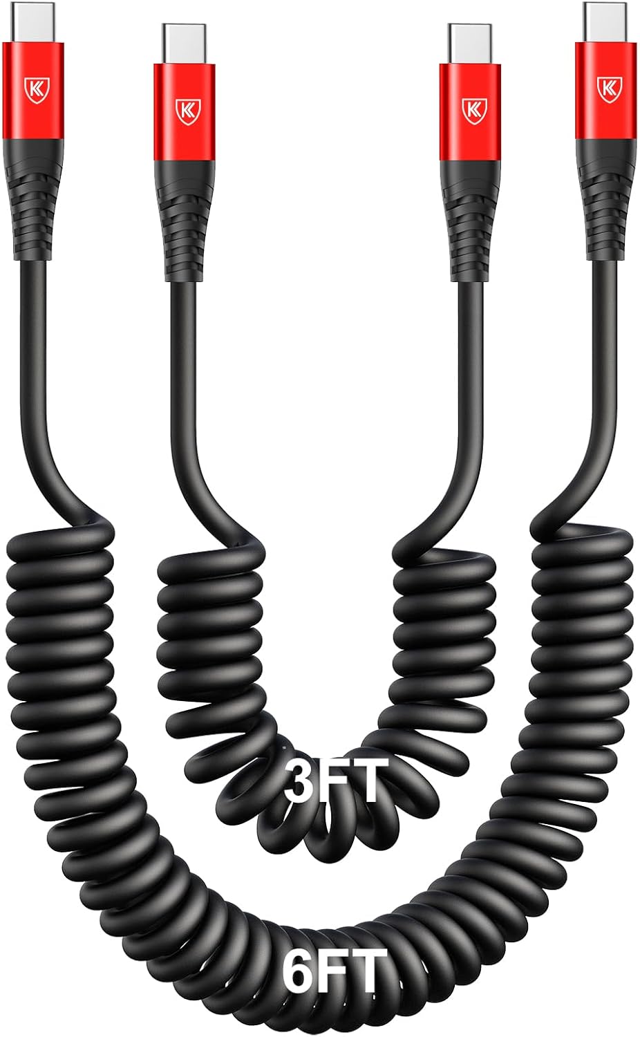 Coiled USB C Cable for Car 3FT & 6FT, USB C to USB C Fast Charging Cable USB Type C Cord Compatible with iPhone 16/15/Plus/Pro/Pro Max/MacBook Pro 2020/iPad Pro 2020/iPad Air 4/Samsung Galaxy S23-Red