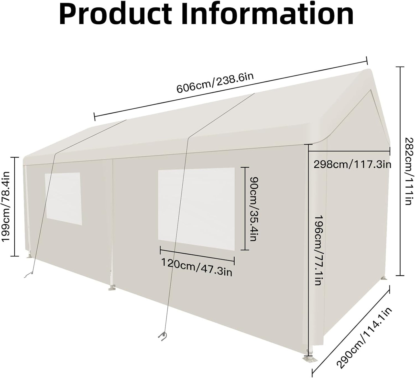 Car Canopy Portable Garage Duty Carport with Roll-up Windows,Portable Garage with Removable Sidewalls & Doors, Car Canopy with All-Season Tarp for Car Boat Truck Motorcycle 10FT×20FT (White)
