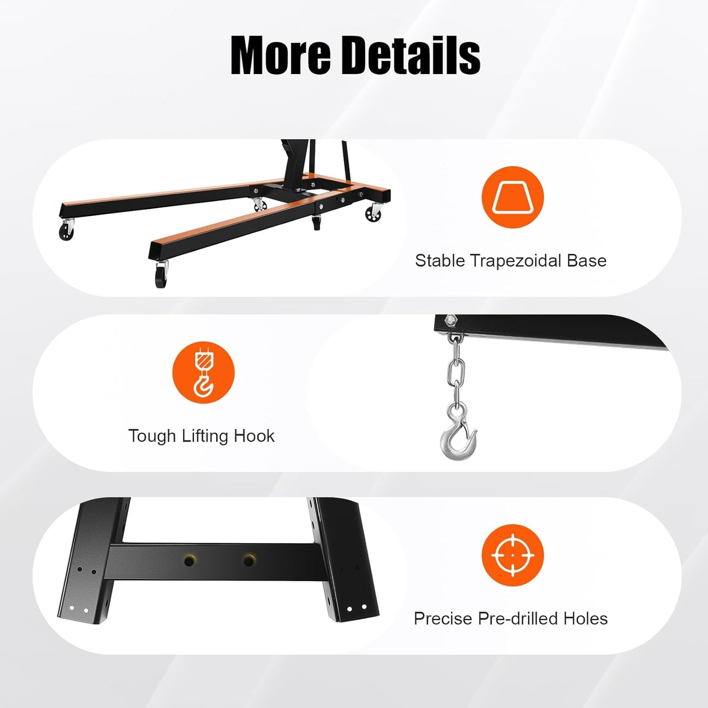 LOYALHEARTDY 2 Ton Hydraulic Engine Hoist, Folding Engine Lift with 6 Wheels, Heavy Duty Steel Shop Engine Crane, Cherry Picker Engine Hoist for Garage, Workshop, 4400 LBS (Black, 2 Ton)