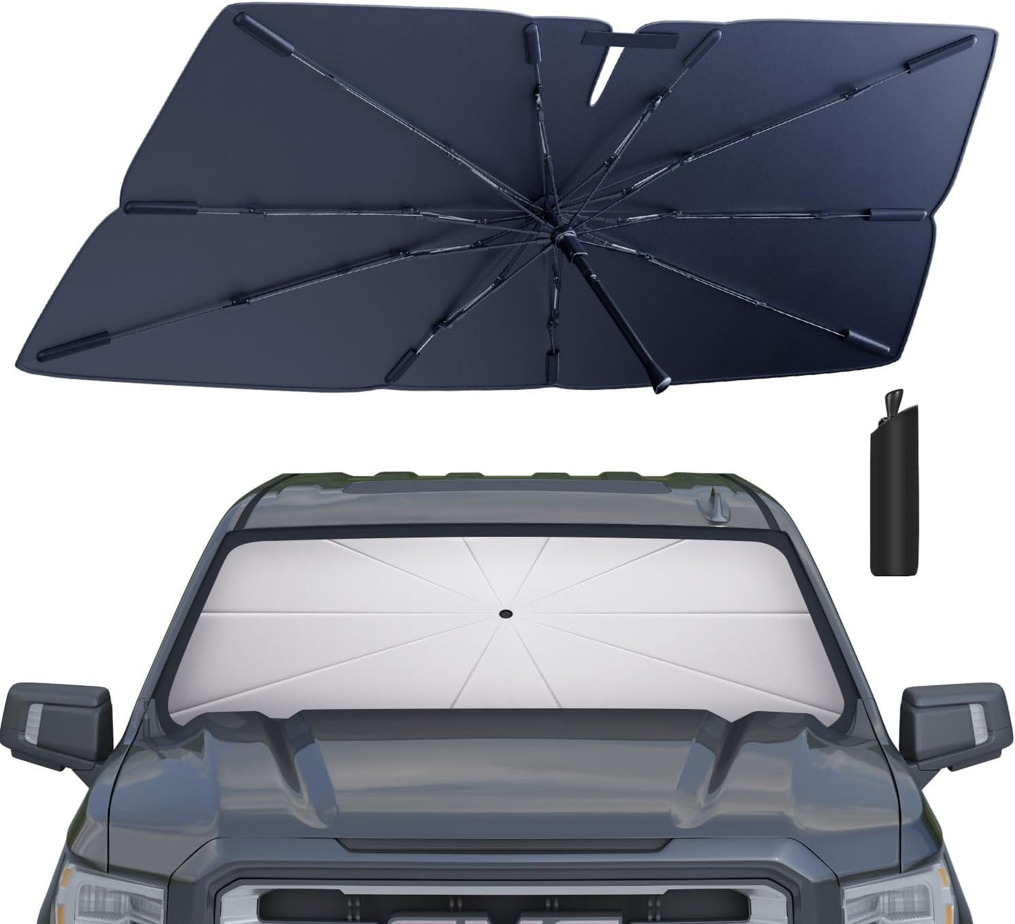 Windshield Sun Shade Umbrella for 2010-2025 Dodge RAM 2500/3500 Accessories: Custom Fit 210T Silver, Foldable Sunshade Front Window Sun Visor, Blocks UV Rays, Keeps Car Cool for Tradesman, Big Horn