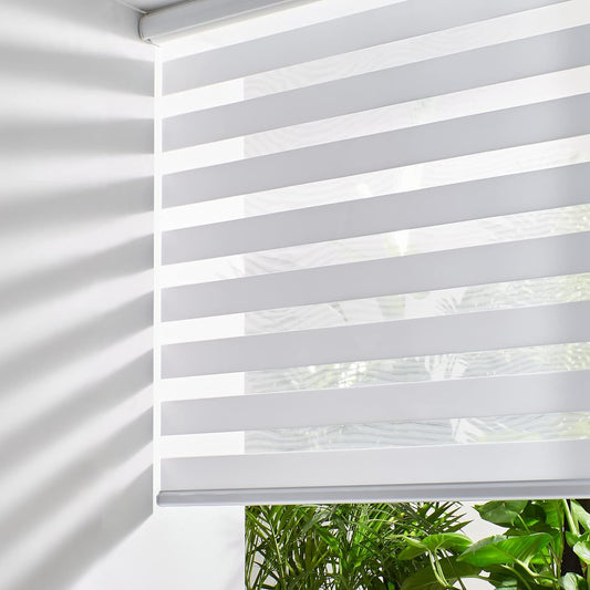 Persilux Cordless Zebra Blinds for Windows Free-Stop Roller Windows Shades (34" W X 72" H, White) Dual Layer Light Control for Day and Night, Light Filtering Sheer Shades for Home, Easy to Install