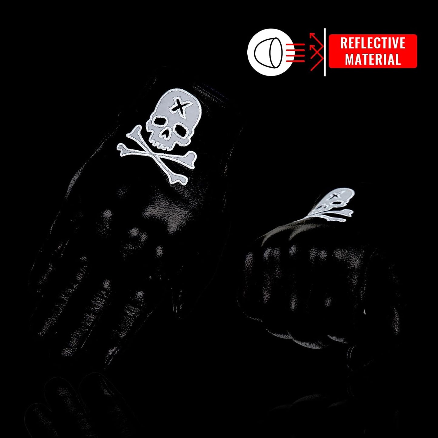 Goatskin Leather Motorcycle Motorbike Powersports Racing Gloves Reflective Skull Touchscreen for Men and Women Model