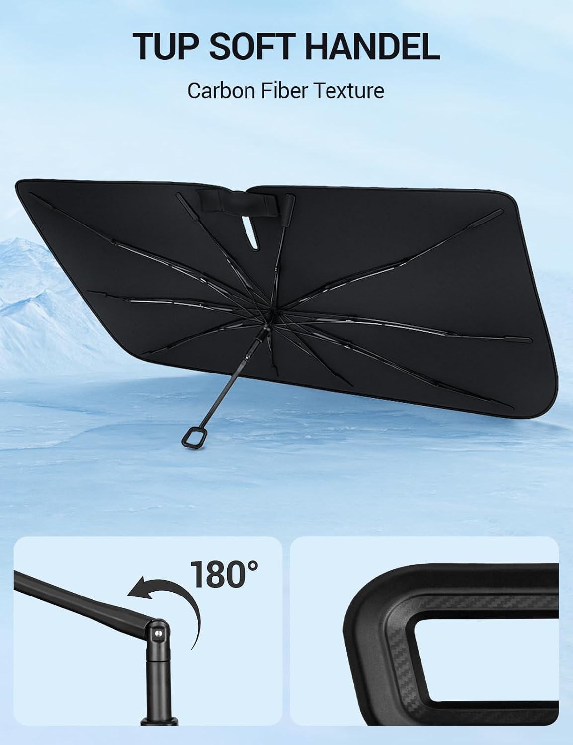 Proadsy Windshield Sun Shade Umbrella for Kia Telluride 2020-2025 2026 Foldable Car Umbrella Sunshade with Soft TPU Handle Spring Structure Crystal Cooling Material Protect Car from Rays & Heat