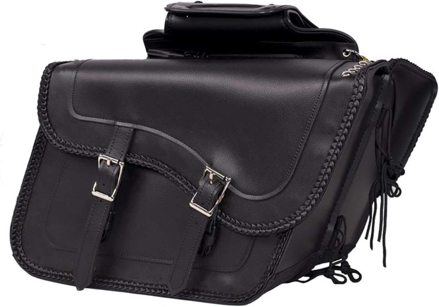 GARGOYLE BELLS Motorcycle Saddle Bags Synthetic Leather Motorcycle Luggage Bag Waterproof Throw Over Saddlebags For Softails Sportsters Choppers Dyna V-star Shadow (No Stud, Black, 16"x13"x11.5")