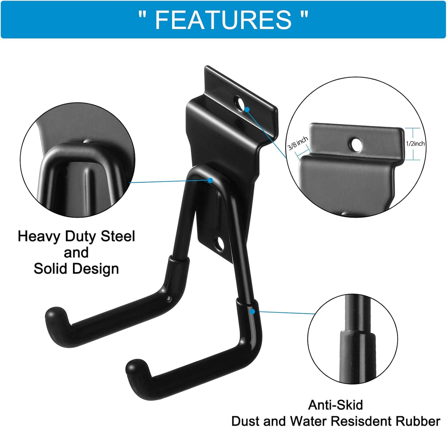 12Pack Slatwall Hooks Heavy Duty Slatwall Accessories Garage Slatwall Hooks and Hangers Small U Hook(Black)