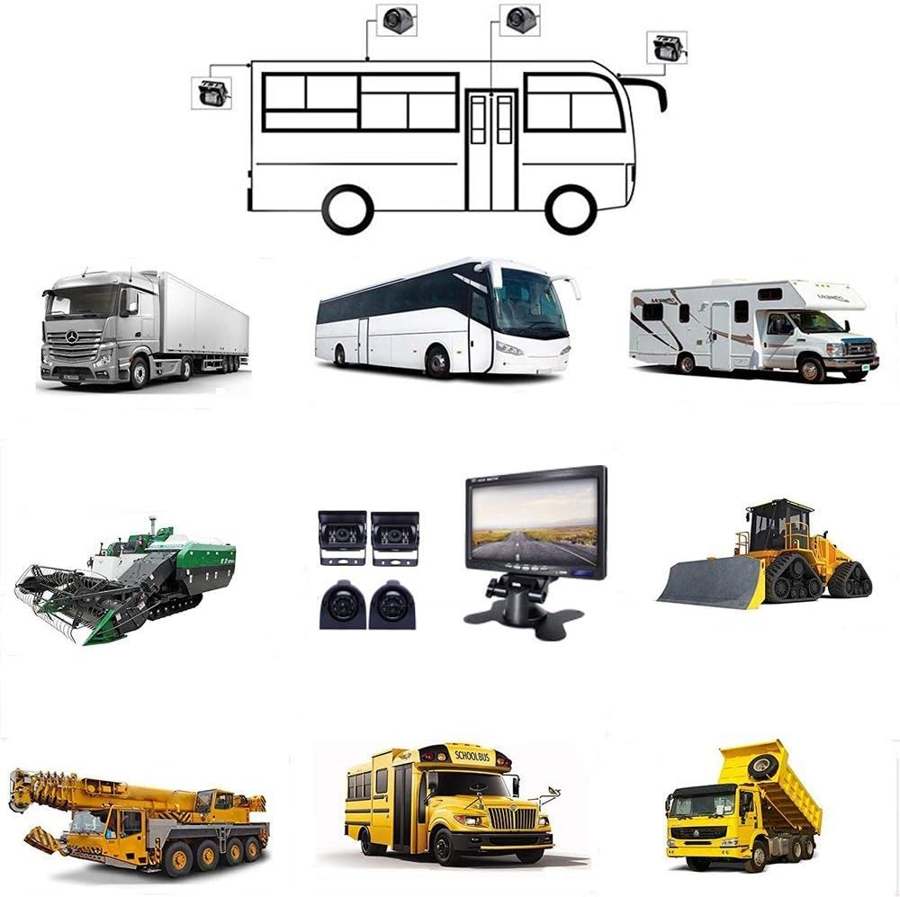 Wired Backup Camera System with 7 Inch Monitor for RV,Trucks,Cars, 4 Channel Quad Split Reversing Camera System with Screen, Wide Angle, IP68 Waterproof, IR Night Vision, Easy Installation,12V