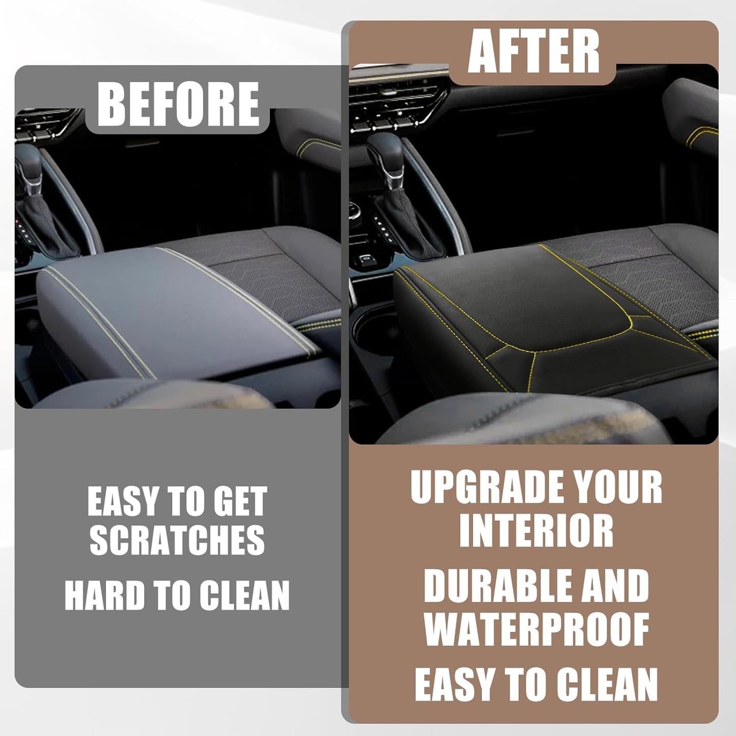 Muslogy Center Console Armrest Cover Compatible with Colorado/GMC Canyon 2023 2024 2025 ZR2 Z71 Trail Boss LT WT Elevation AT4 Denali AT4X Accessories Regular Thick(Yellow Stitching)