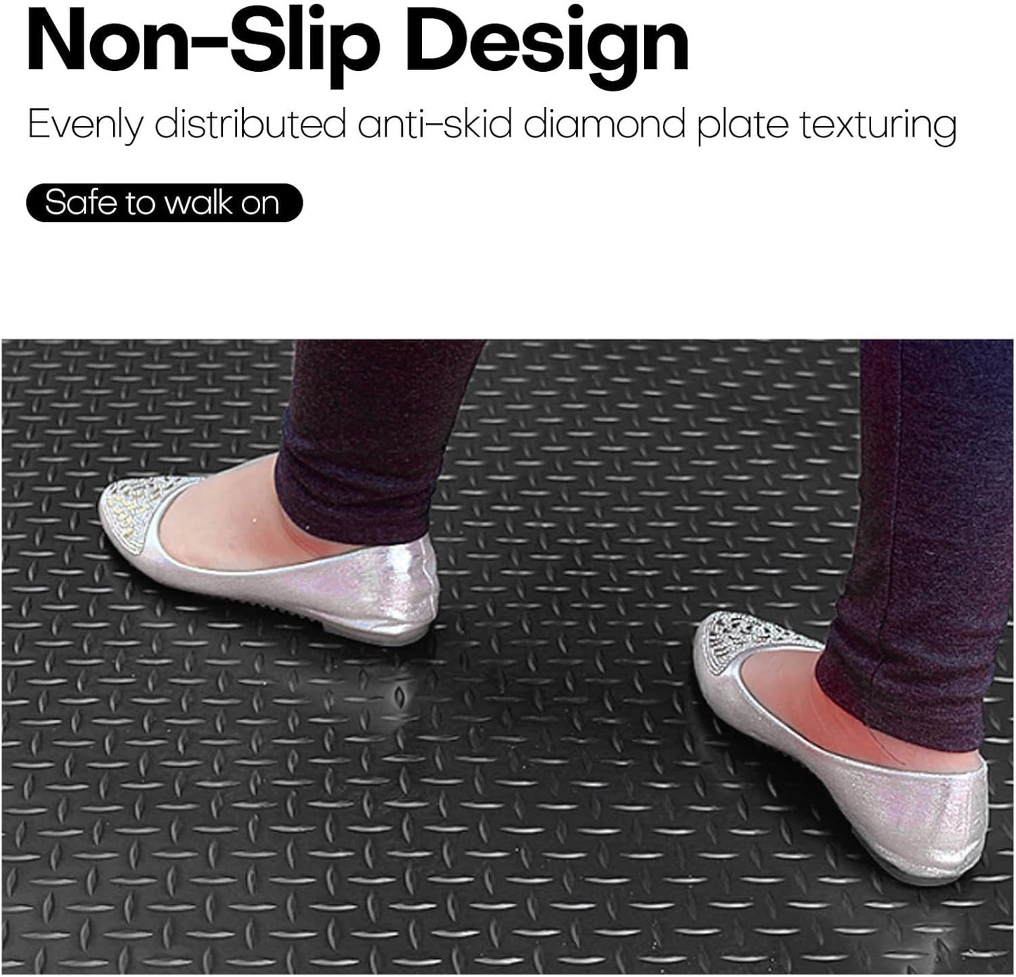 Boshen 5Ft x 12Ft Garage Floor Mat 2.5mm Thickened Rubber Flooring Roll 60sqft Diamond Plate PVC Rubber Trailer Mat Non-Slip Floor Protector Mat for Garage Warehouse Basement Trailer - Black