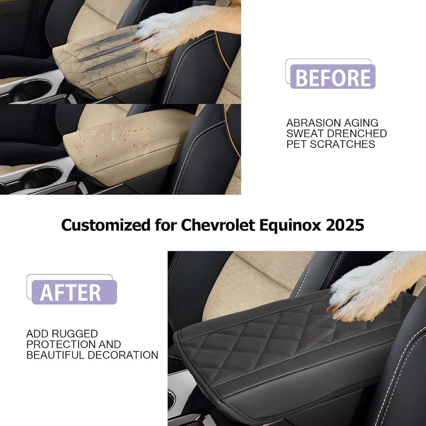 LUWU Center Console Cover Compatible with 2025 Chevrolet Equinox Accessories 2025 Equinox Armrest Cover Center Console Pad 2025 Equinox LT, ACTIV, RS Armrest Console Cover Soft Leather (Black A)