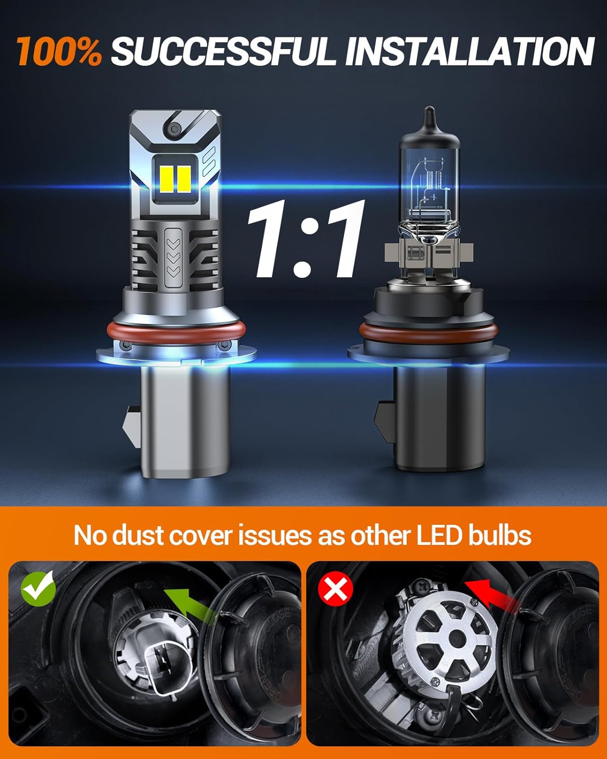 SEALIGHT 9007 Bulbs, 50000 LM HB5 Fog Light Bulbs, 1:1 Design, 6500KCool White, IP67, Plug-N-Play, Pack of 2