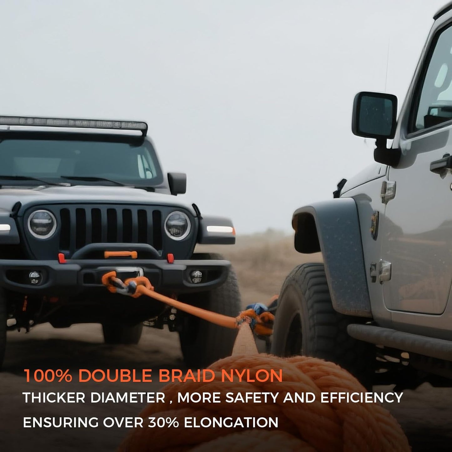 Kinetic Recovery Tow Rope, 48000LBS Snatch Strap with Soft Shackles, Extreme Duty 30% Elasticity Energy Offroad Towing Straps Kit for Car Jeep Trucks SUV UTV ATV Tractor - 1" x 20ft, Orange