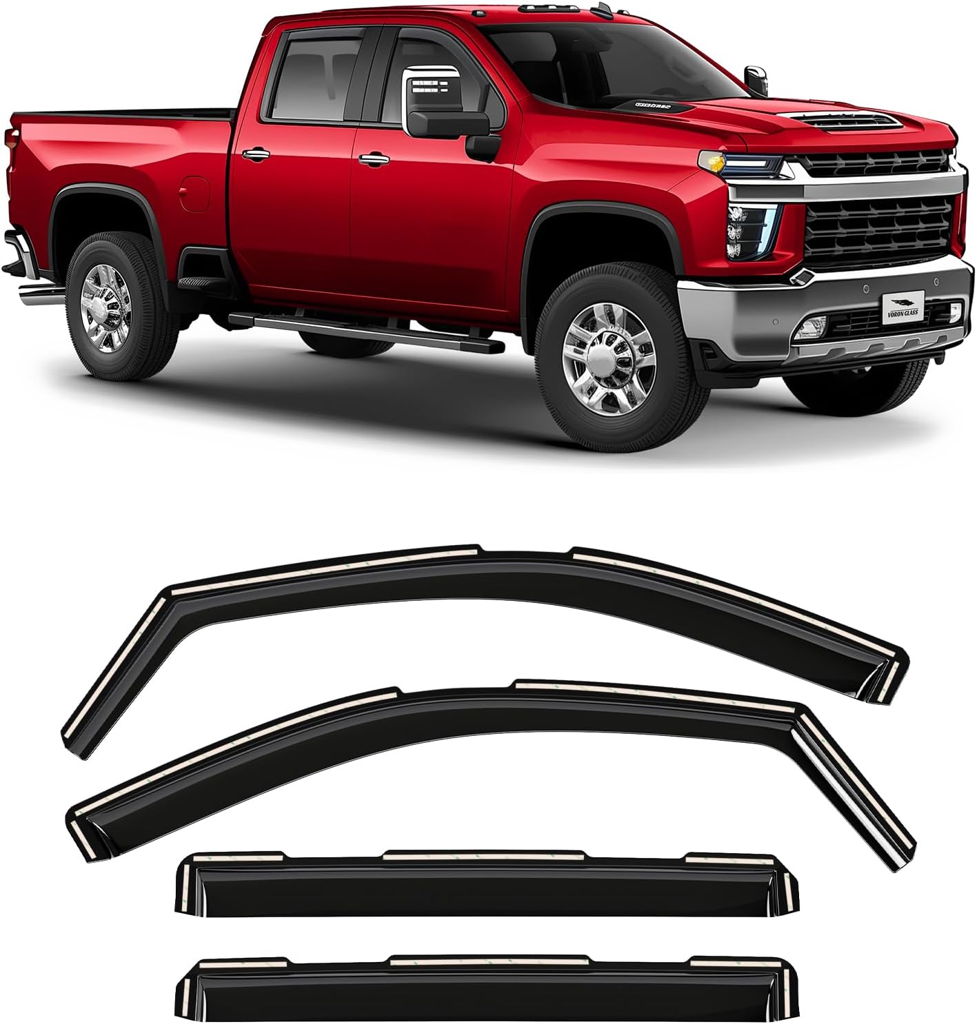 Voron Glass in-Channel Extra Durable Rain Guards for Chevrolet (Chevy) Silverado/GMC Sierra 2500HD/3500HD 2020-2025 Crew Cab, Window Deflectors, Vent Window Visors, 4 Pieces - 200298