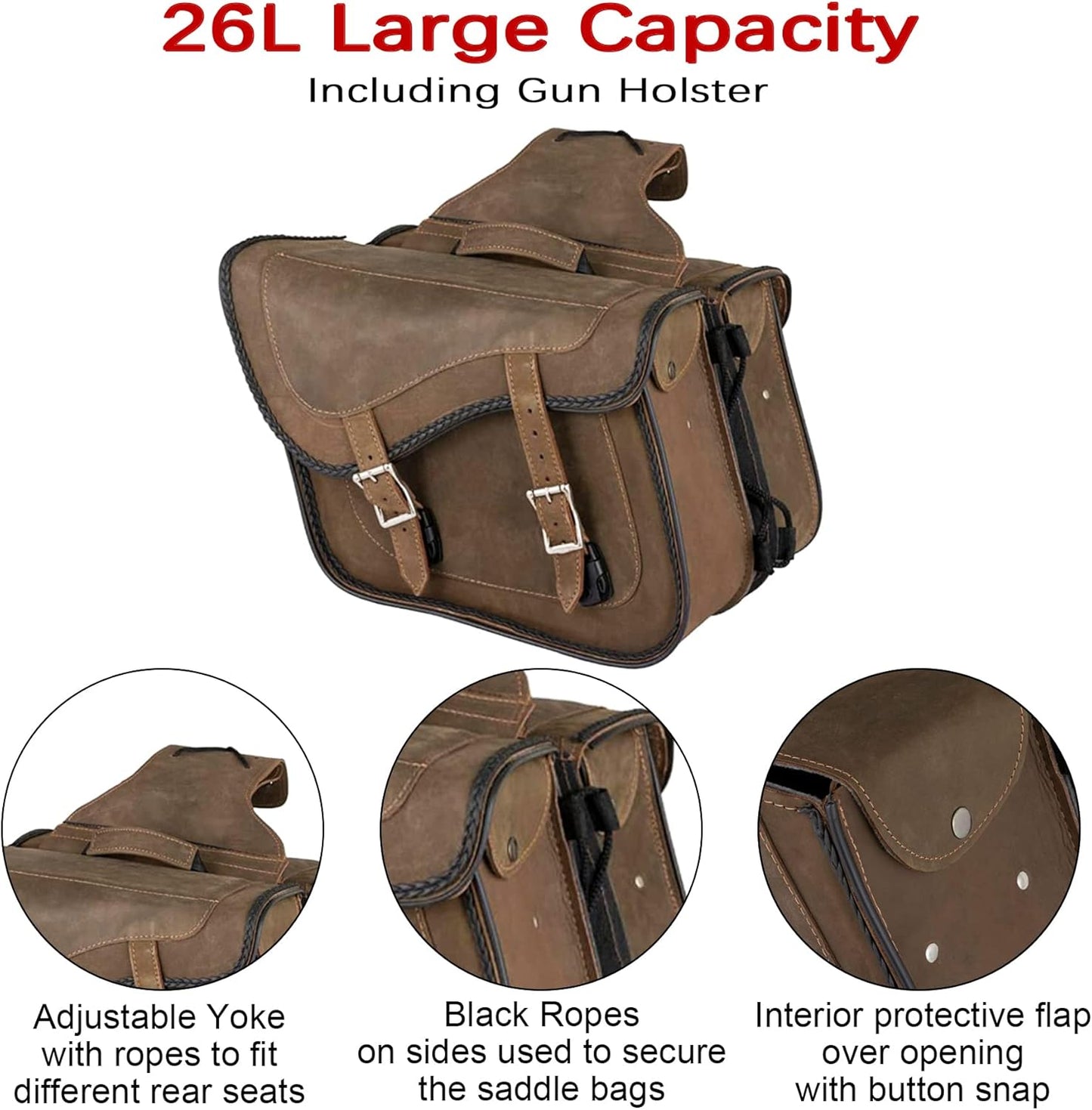 Dream Apparel Naked Cowhide Leather Motorcycle Saddle Bags Throw Over Saddlebags, Motorcycle Side Bags for Honda Shadow Sportster Softail Dyna V-star (Brown, No Studs)