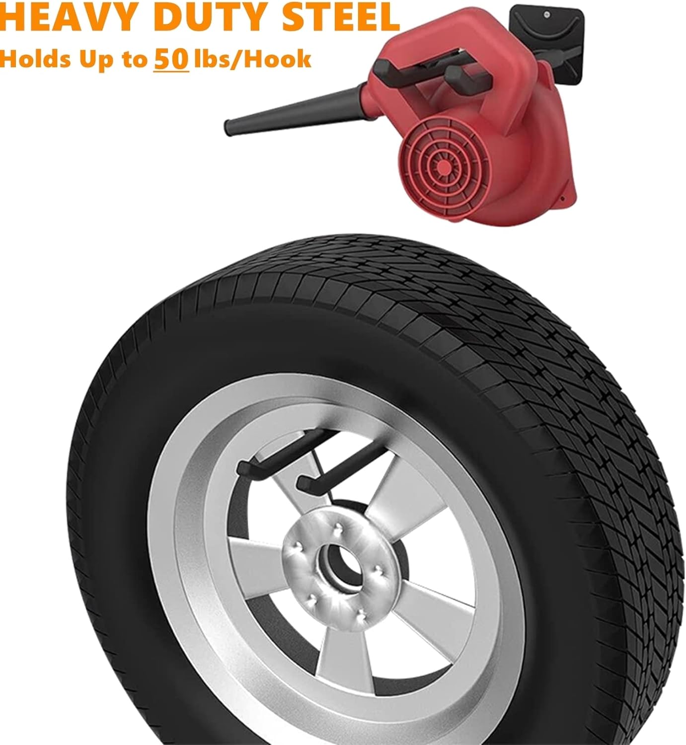 TORACK Garage Hooks Heavy Duty Tool Organizer, Wall Mount Hanger Rack Garage Storage Utility Hooks for Car Tires, Ladders, Chairs, Strollers, Power Tools, Garden Tools (2 Pack, 12.4" Hook)