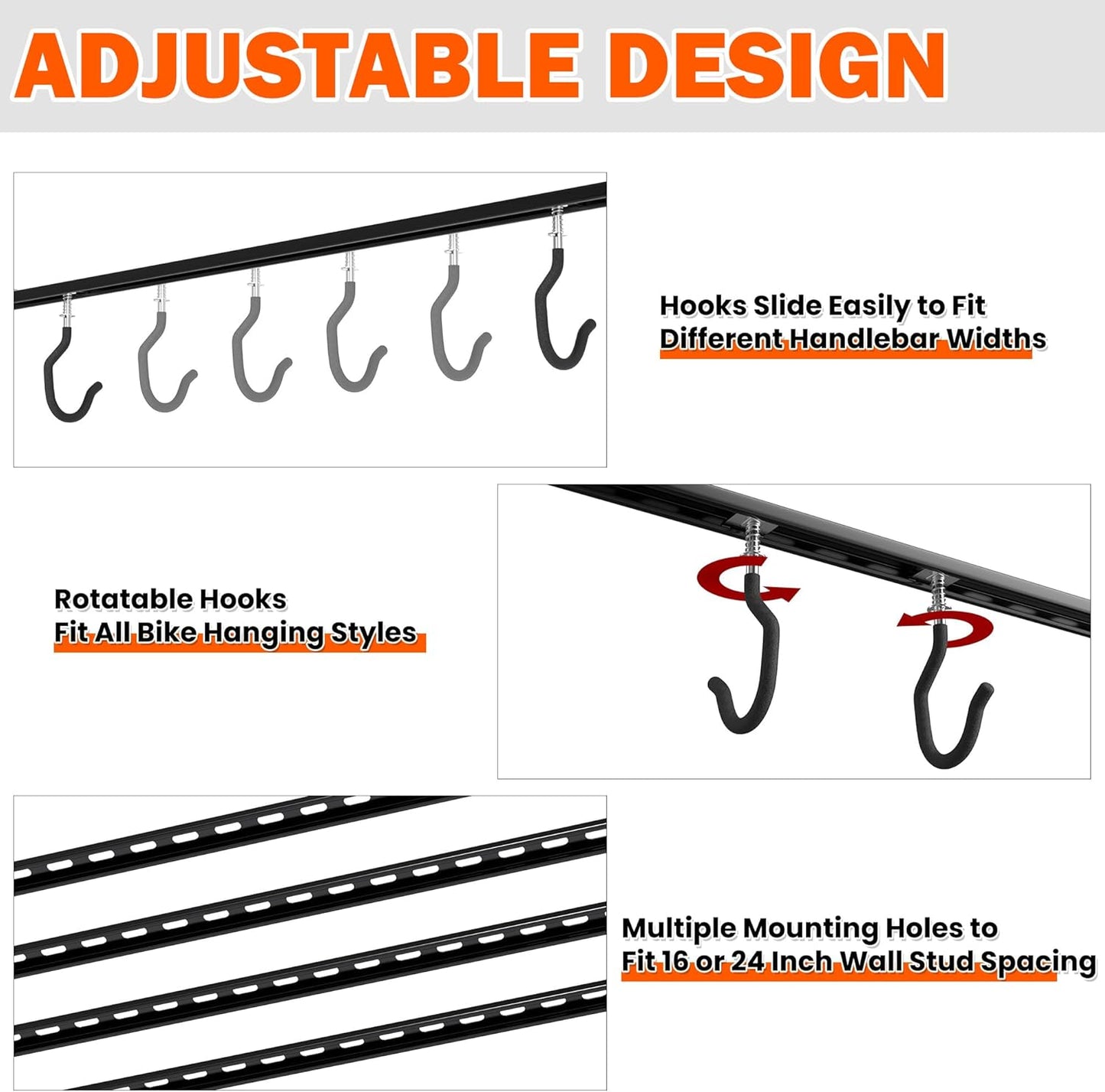 Ultrawall Ceiling Bike Rack for Garage, Indoor Bike Hanger with 6 Adjustable Bike Hooks for up to 3 Bikes (Horizontally), 6 Bikes (Vertically)