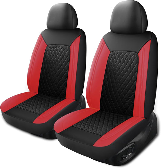Car Seat Covers,Breathable and Waterproof Front Seat Covers,Luxury PU Universal Fit Automotive Airbag Compatible for Cars Sedans SUV and Truck(2 Pieces,Front Seat,Black+Red,N1)