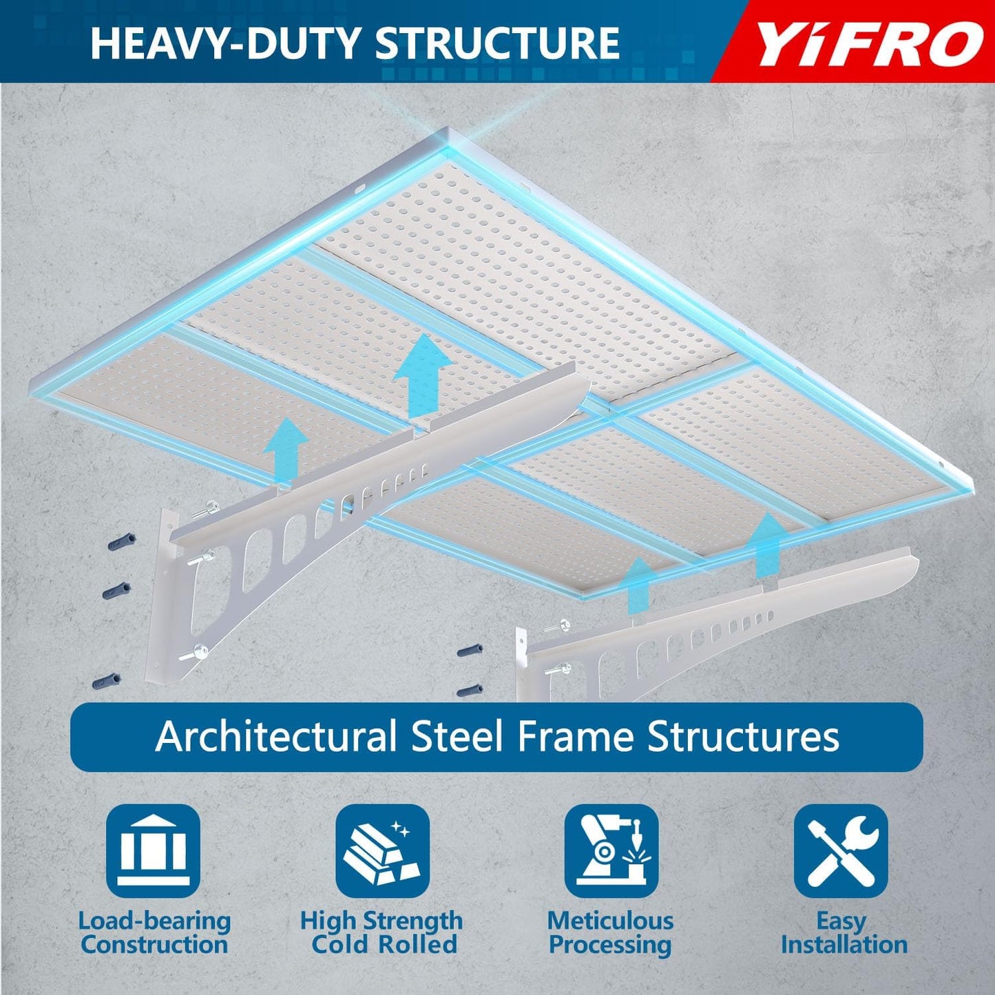 4-Pack 2x3ft Heavy Duty Garag e Wall Shelving, 1000 lbs Load Capacity, Garage Shelving Wall Mounted, Garage Storage Rack with Hooks, White