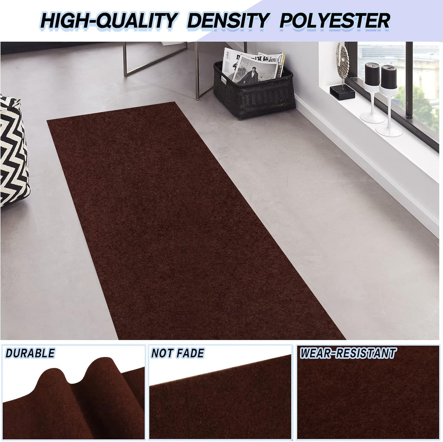 Custom Size Backed Non-Slip Area Rugs Runner, Easy Clean, Waterproof Runner Rugs for Hallway Entryway, Kitchen, Laundry, 4FT x 80FT, Brown