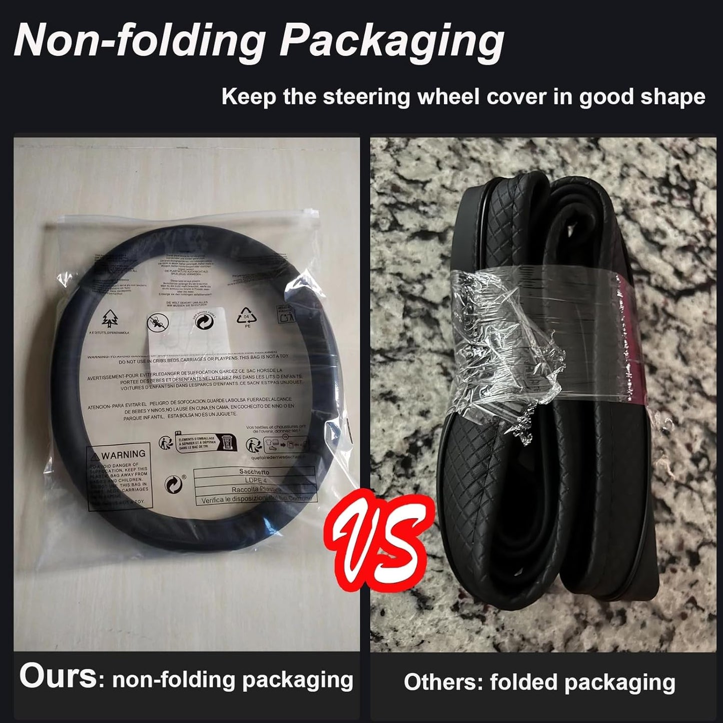 Steering Wheel Cover Standard Size Medium 14.5-15 inch, Breathable Microfiber Leather, Anti-Slip, Soft Grip, Universal Fit for Cars SUVs Trucks, Black and Creamy White