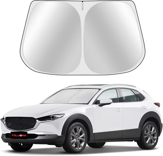 Custom Fit Windshield Sun Shade for Mazda CX-30 2019-2025 - CX30 Sunshade Full Coverage, 210T Reflective Fabric, Double-Layer Design - Blocks 99% UV Rays, Easy to Install and Store