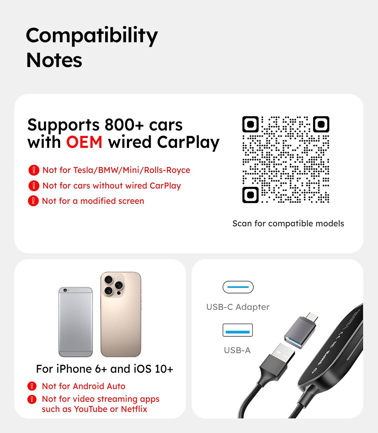 Wigoo 2025 Upgrade Wireless CarPlay Adapter for iPhone [Long-Drive Stability, 10s Connect, Easy Use] Converts Wired to Wireless, Low Delay CarPlay Dongle, Fit for Cars with Wired CarPlay, Black