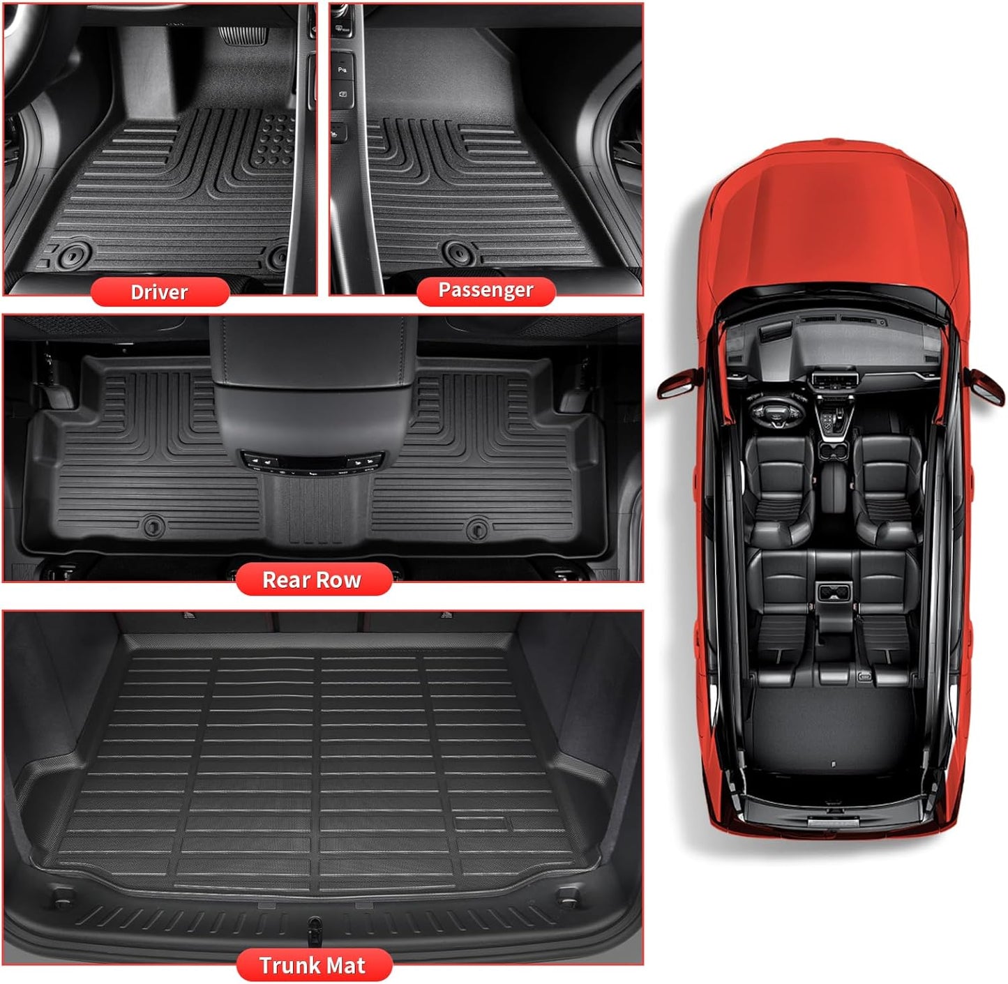 Wayhigh-All Weather Floor Mats and Cargo Mat Set Fit for 2020-2024 2025 Ford Escape (NO Hybrid) Custom Fit TPE Car Mats Waterproof Heavy Duty Rubber Floor Liners for Escape Accessories